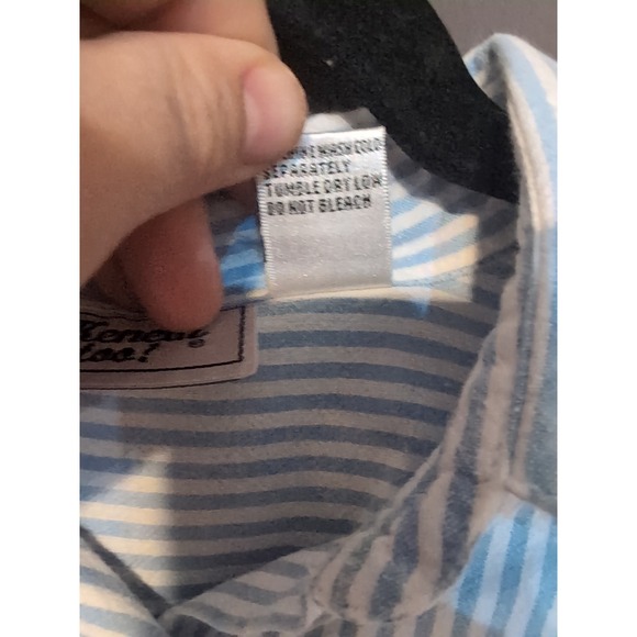 Kenneth Too Blue White Striped Embroidered Flower Button Down, Women's Medium - Picture 5 of 8